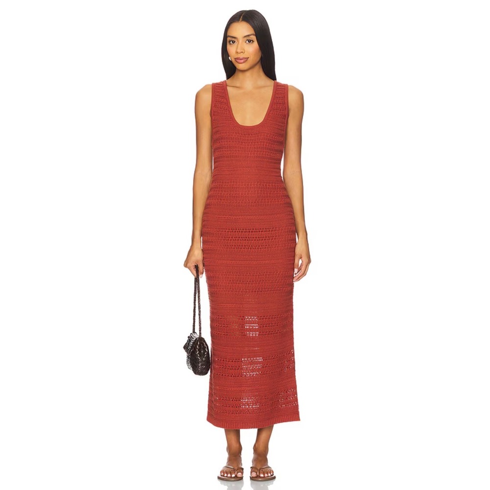 Nation Los Angeles Carrer Sweater Dress Marsala XS Pima Cotton Crochet Maxi NWT